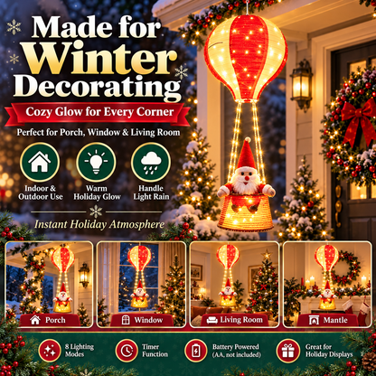🎅  Santa Hot Air Balloon Christmas Lights – 125 LED Hanging Holiday Decoration ✨