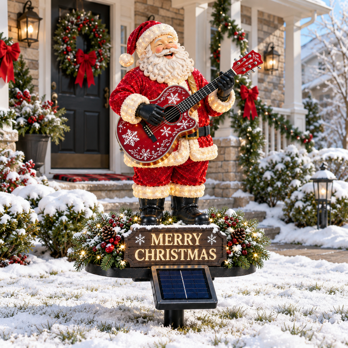 🔥Solar-Powered Light-Up Guitar Santa Christmas Yard Decoration