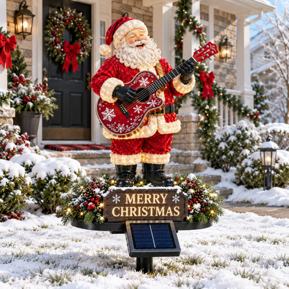 🔥Solar-Powered Light-Up Guitar Santa Christmas Yard Decoration