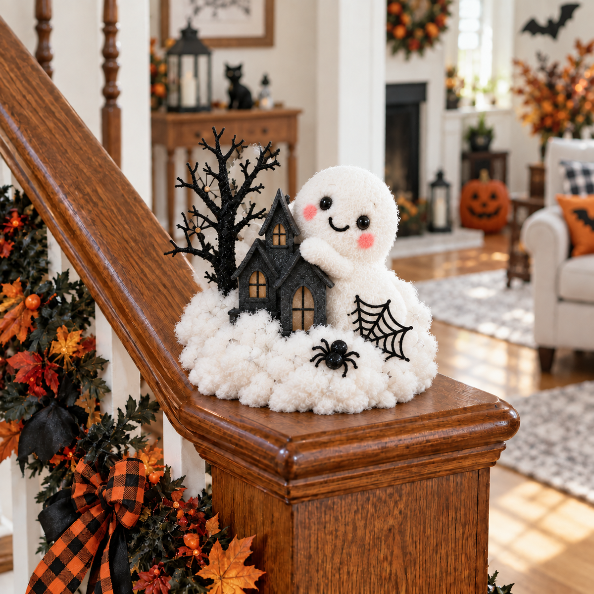 👻✨ Glowing Ghost Stairway Decor – Spooky Halloween Railing Lights