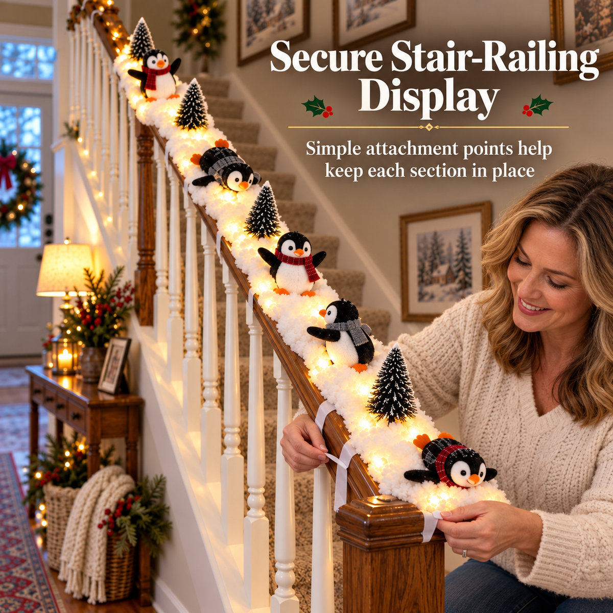 🐧Playful Penguin Snowy Stair Railing Decor
