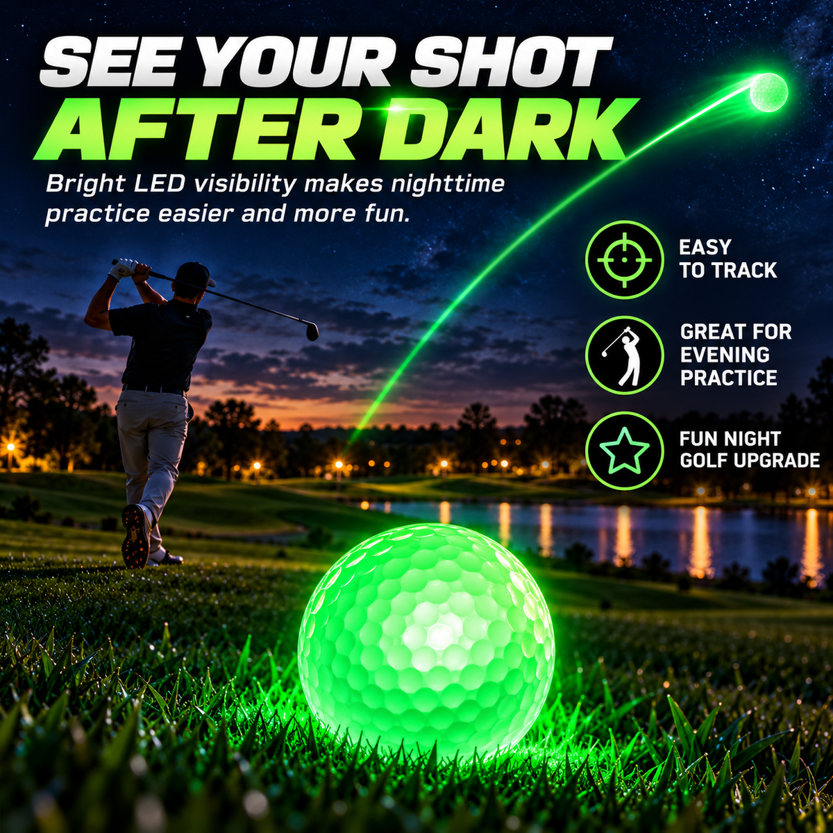 🔥Last Day 50% Off⛳ Impact-Activated LED Glow Golf Ball – 6-Color Night Golf Practice Ball