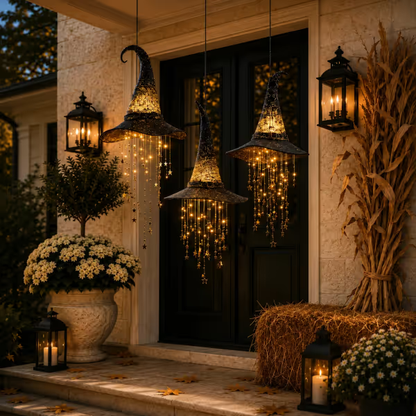 🧙‍♀️ Lighted Witch Hat Hanging Chime ✨ Battery-Powered Halloween Décor