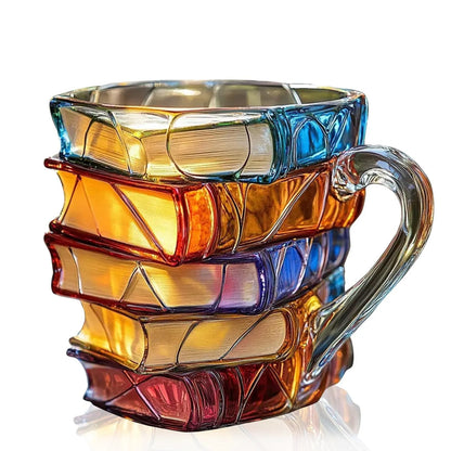 📚 Hand-Painted 3D Book Stack Glass Mug –  A Gift That Reads As Thoughtful. ☕