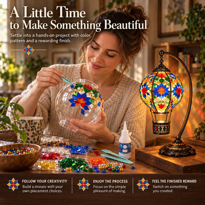 ⏳ Last Day 49% OFF – 🎨 Beginner-Friendly Turkish Mosaic Hot Air Balloon Lamp DIY Kit | Complete Kit with Mosaic Pieces, Tools & USB Light Included ✨