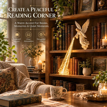 Guardian Angel Bookshelf Light – Warm Golden Beam Figurine