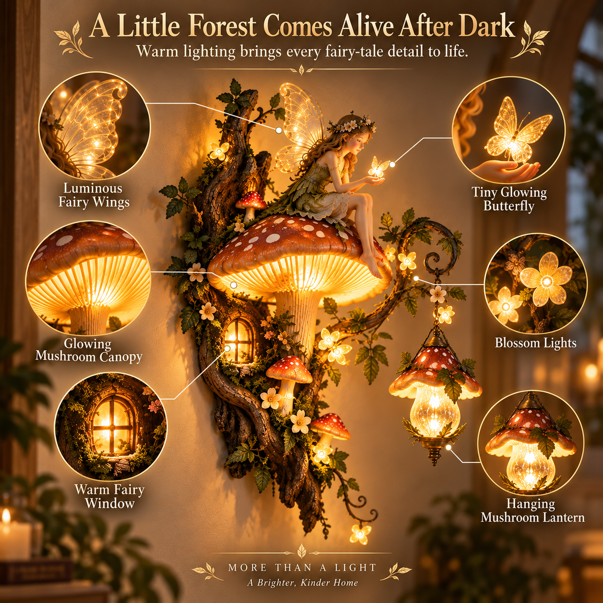 ⏰Last Day 50% OFF🧚✨ Enchanted Mushroom Fairy Wall Light 🍄🌿