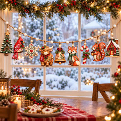 ✨🎄Christmas Woodland Garland Ornaments – Rustic Holiday Hanging Banner