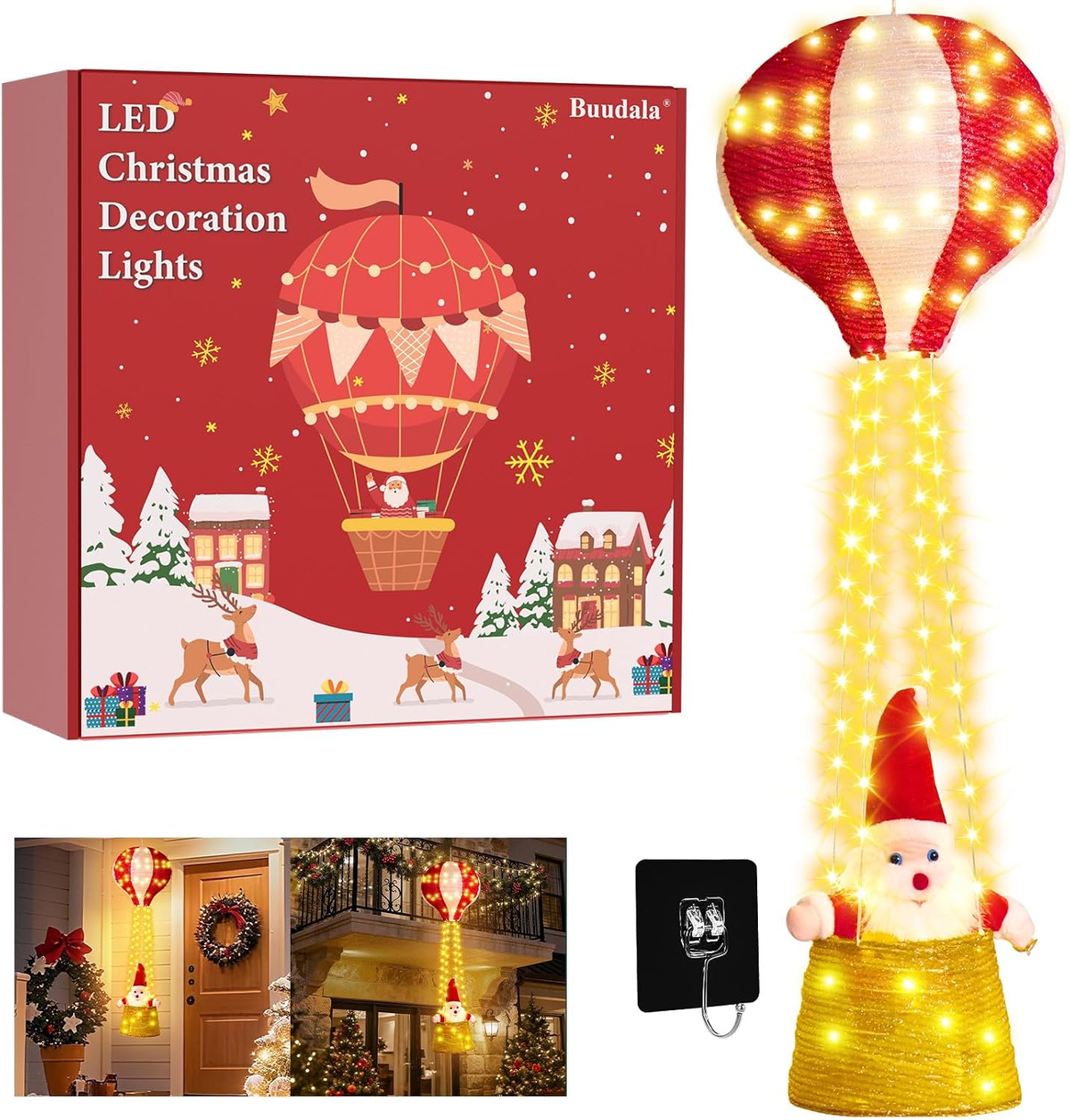 🎅  Santa Hot Air Balloon Christmas Lights – 125 LED Hanging Holiday Decoration ✨