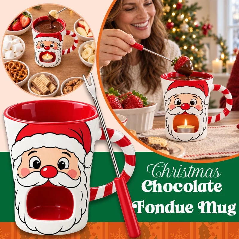 🎅Christmas Chocolate Fondue Mug – Ceramic Candle Warmer Cup with Dipping Fork