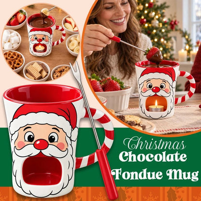 🎅Christmas Chocolate Fondue Mug – Ceramic Candle Warmer Cup with Dipping Fork