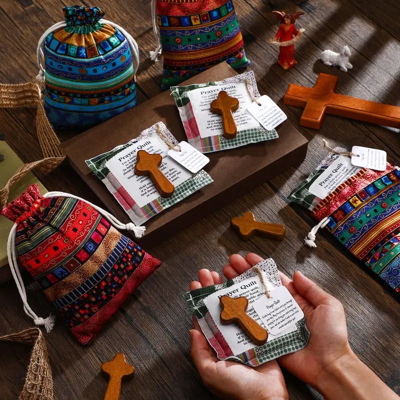 ⏰ LAST DAY 45% OFF - 🎁 Pocket Prayer Quilt Set | Mini Handmade Prayer Blankets with Cross & Drawstring Bag Christian Gifts ✝️