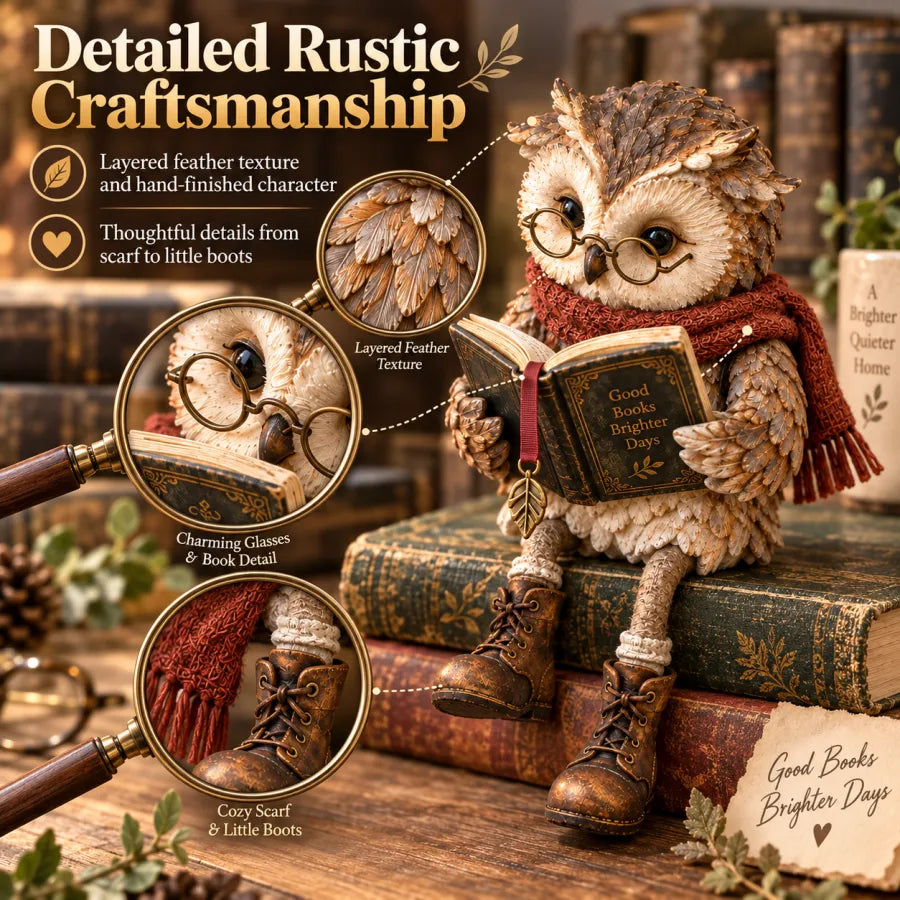 🦉 Reading Owl Figurine – Charming Book Lover Decor & Gift