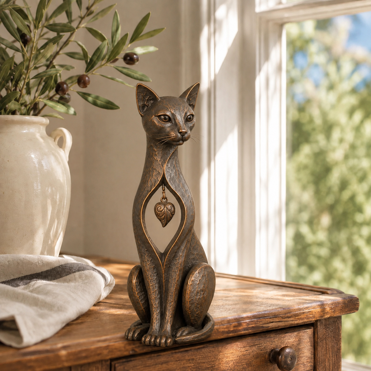 🐱 ❤️Last Day 49% OFF – Heritage Heart Cat Sculpture™ | Vintage Metal Keepsake for Cat Lovers