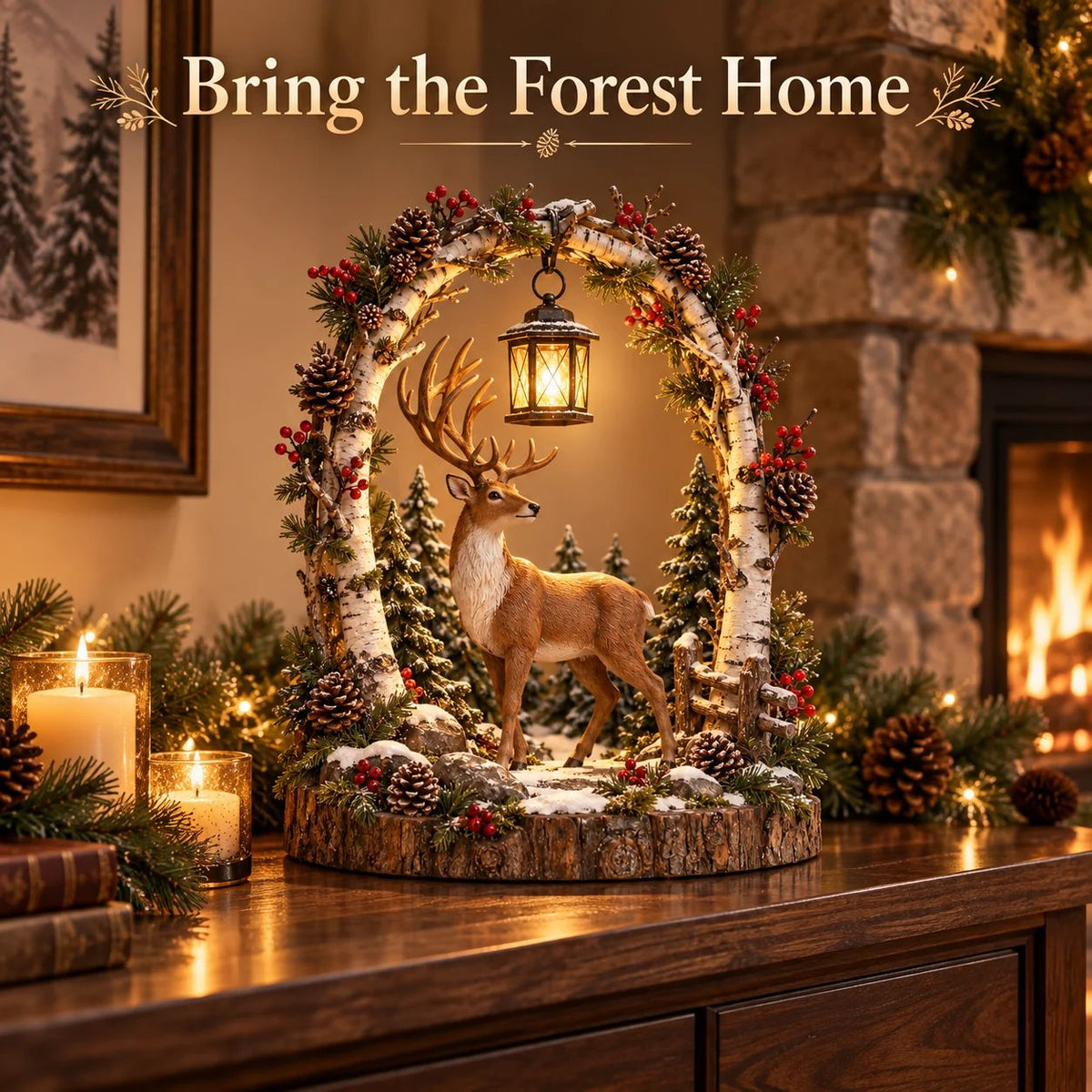 🦌 Woodland Reindeer Lantern – Lighted Christmas Tabletop Decor