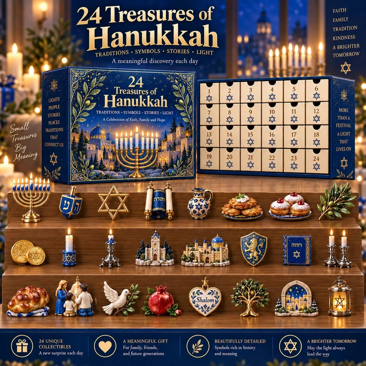 🕎24 Treasures of Hanukkah – Traditions, Symbols & Light Countdown Calendar