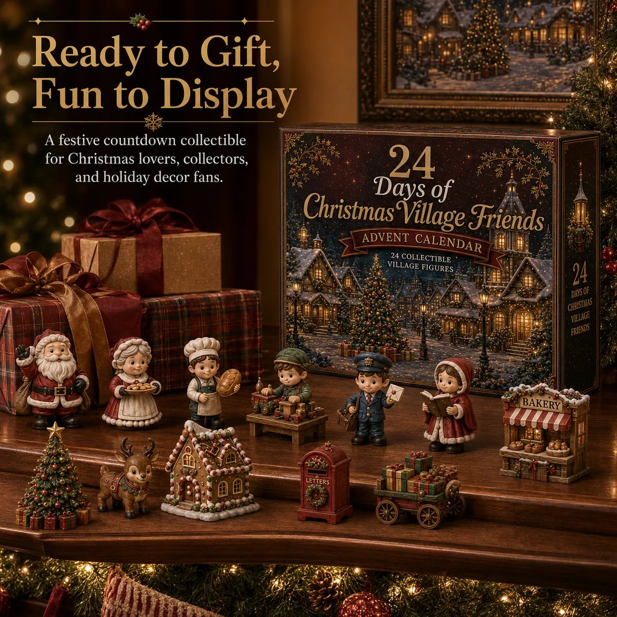 ⏳ Last Day 49% OFF – 🎄 24 Days Of Christmas Village Friends Advent Calendar | 24 Unique 2D Flat Printed Characters, Shops & Holiday Designs for a Complete Festive Village ✨
