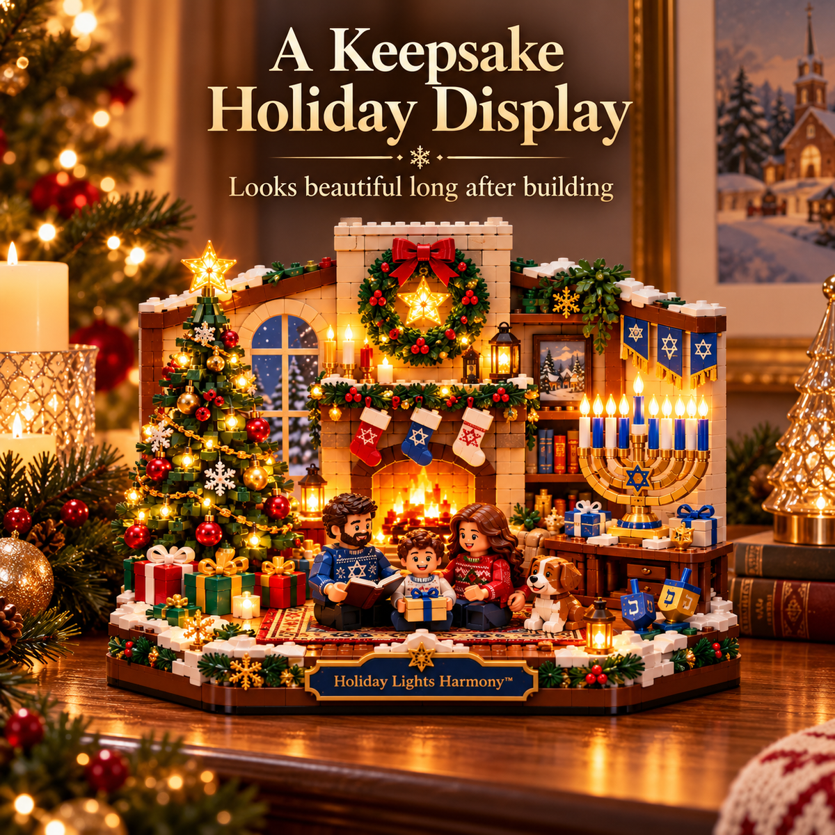 🥰Hot Sale🎄 Holiday Lights Harmony™ – Christmas & Hanukkah Light-Up Family Building Set
