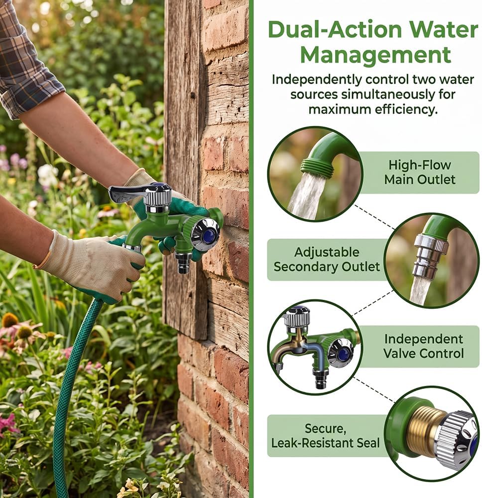 💧 Dual-Outlet Faucet – Two Independent Water Connections for Laundry, Garden & Everyday Cleaning