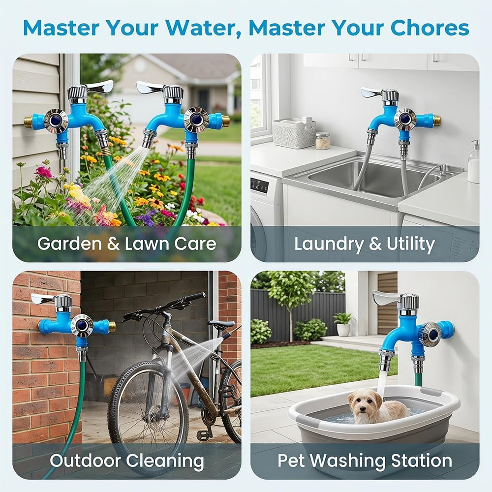 💧 Dual-Outlet Faucet – Two Independent Water Connections for Laundry, Garden & Everyday Cleaning