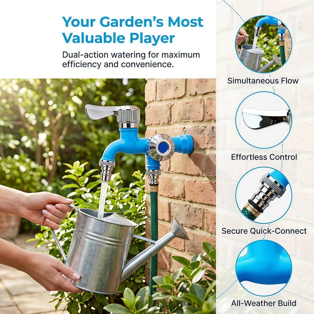 💧 Dual-Outlet Faucet – Two Independent Water Connections for Laundry, Garden & Everyday Cleaning