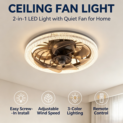E27 Screw In Fan Light, 2 in 1 LED Ceiling Fan with Dimmable 3 Color Light, Quiet Remote Control Ventilation Fan Lamp