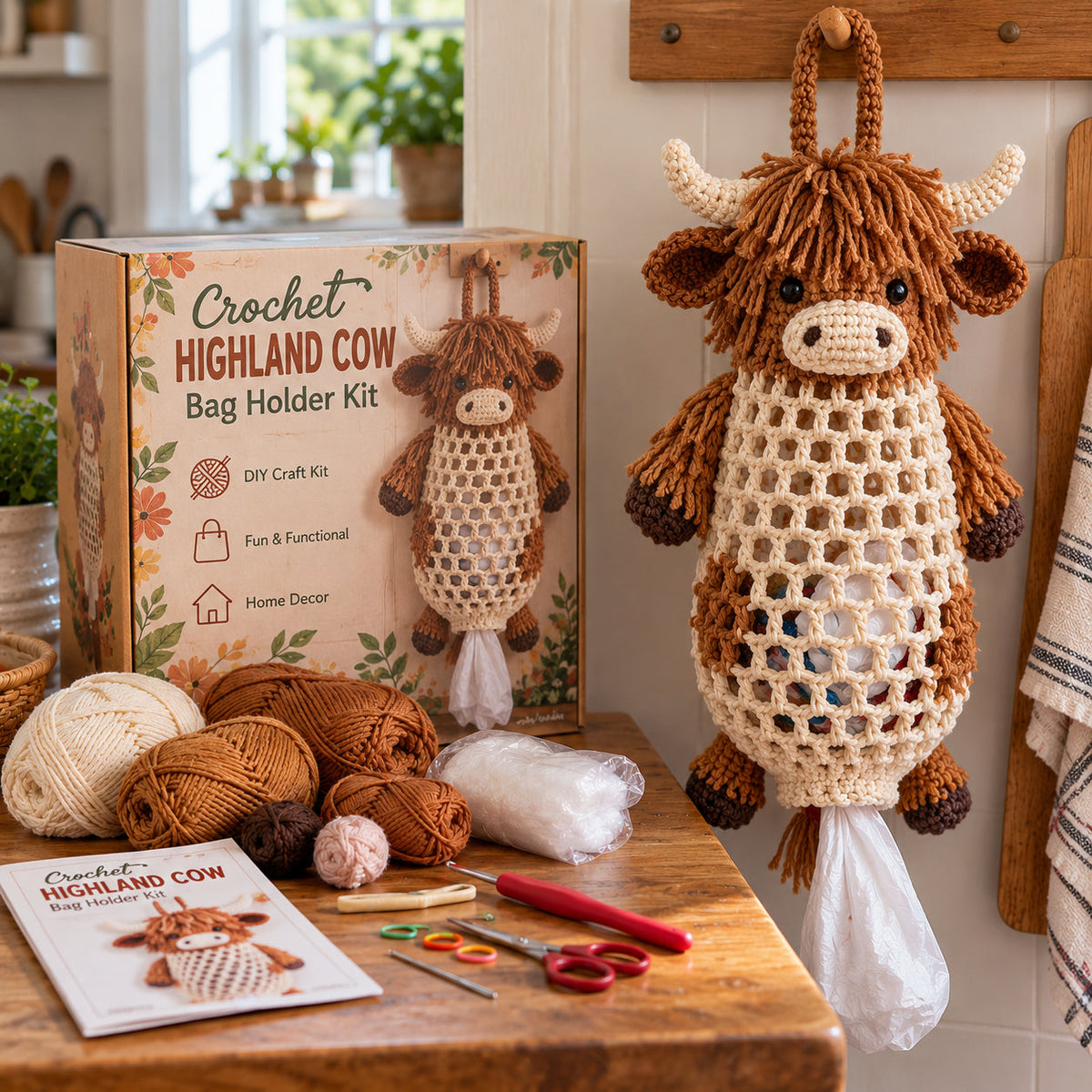 🧶Crochet Animal Bag Holder DIY Kit – Cute & Functional Hanging Storage Craft Kit