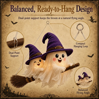🔥 LAST DAY 49% OFF 🎃 Moonlight Mischief Lighted Ghost Broom Hanger