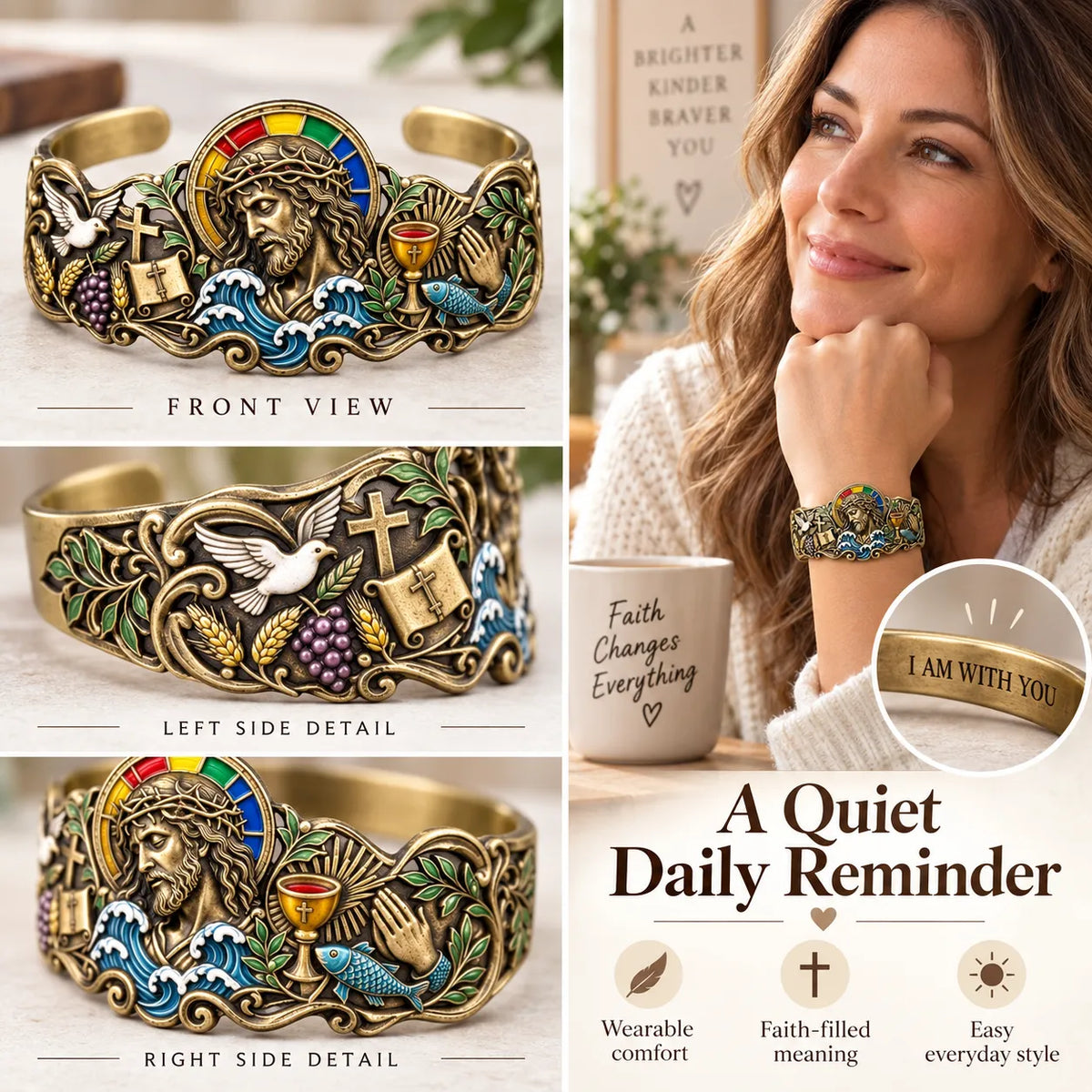 🔥 Last Day 49% OFF - ✝️Faith Inspired Jesus Cuff Bracelet | Antique Brass With Scripture Message