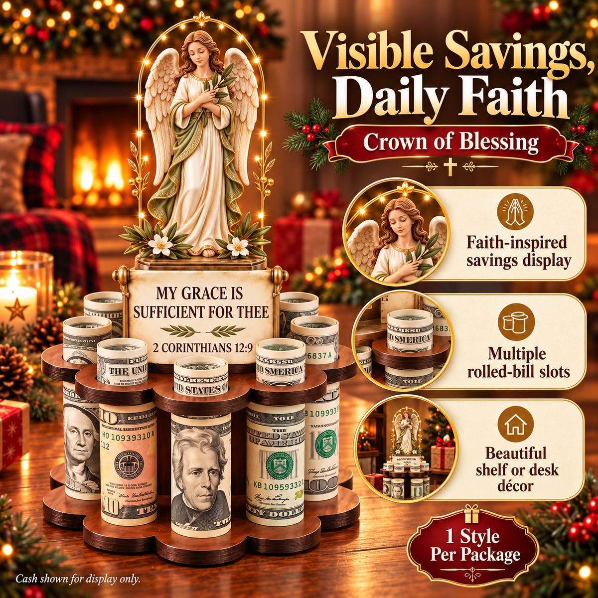 🙏 Bible Verse Savings Challenge Stand – Christian Cash Organizer & Faith-Inspired Gift