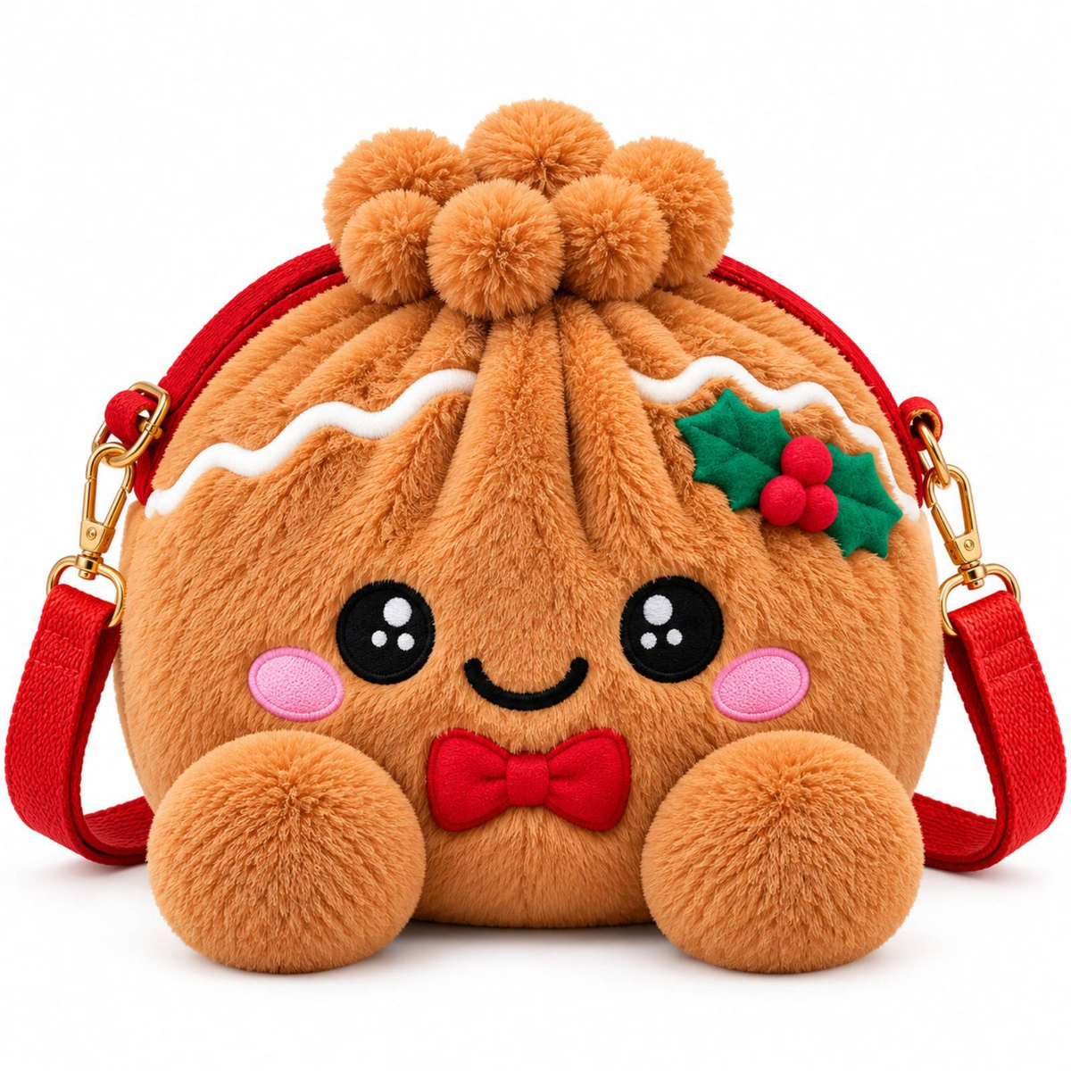 🎄 Gingerbread Plush Crossbody Bag – Cute Christmas Shoulder Purse with Roomy Storage