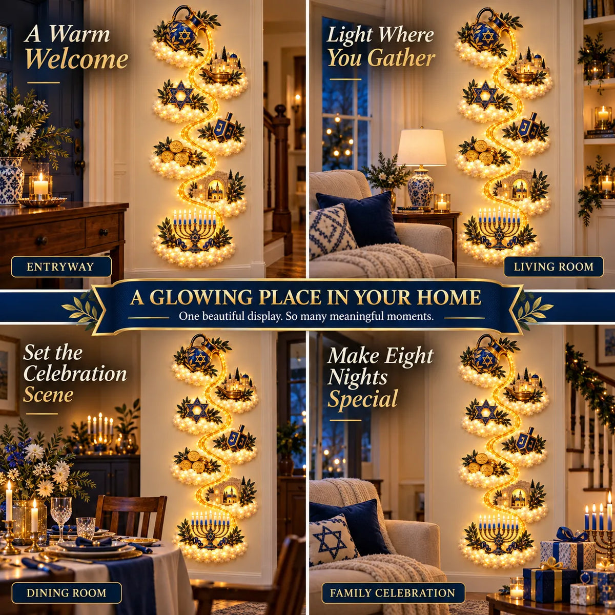 🕎 Hanukkah Festival of Lights Wall Decor Collection – 4 Glowing Designs Celebrating Eight Nights of Light ✨