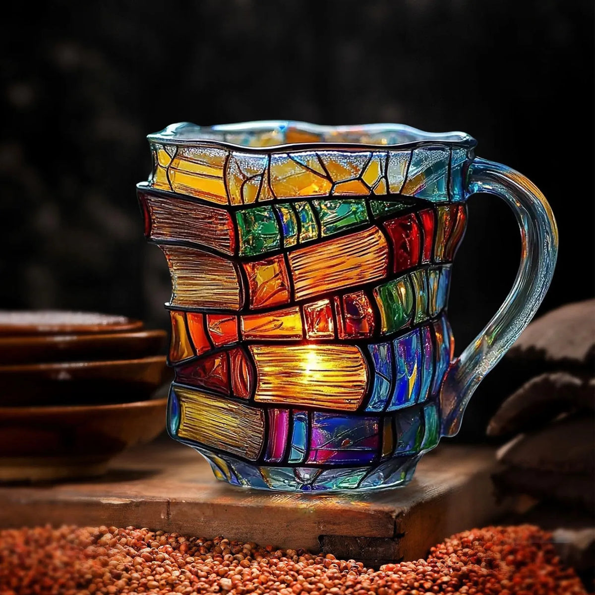 📚 Hand-Painted 3D Book Stack Glass Mug –  A Gift That Reads As Thoughtful. ☕