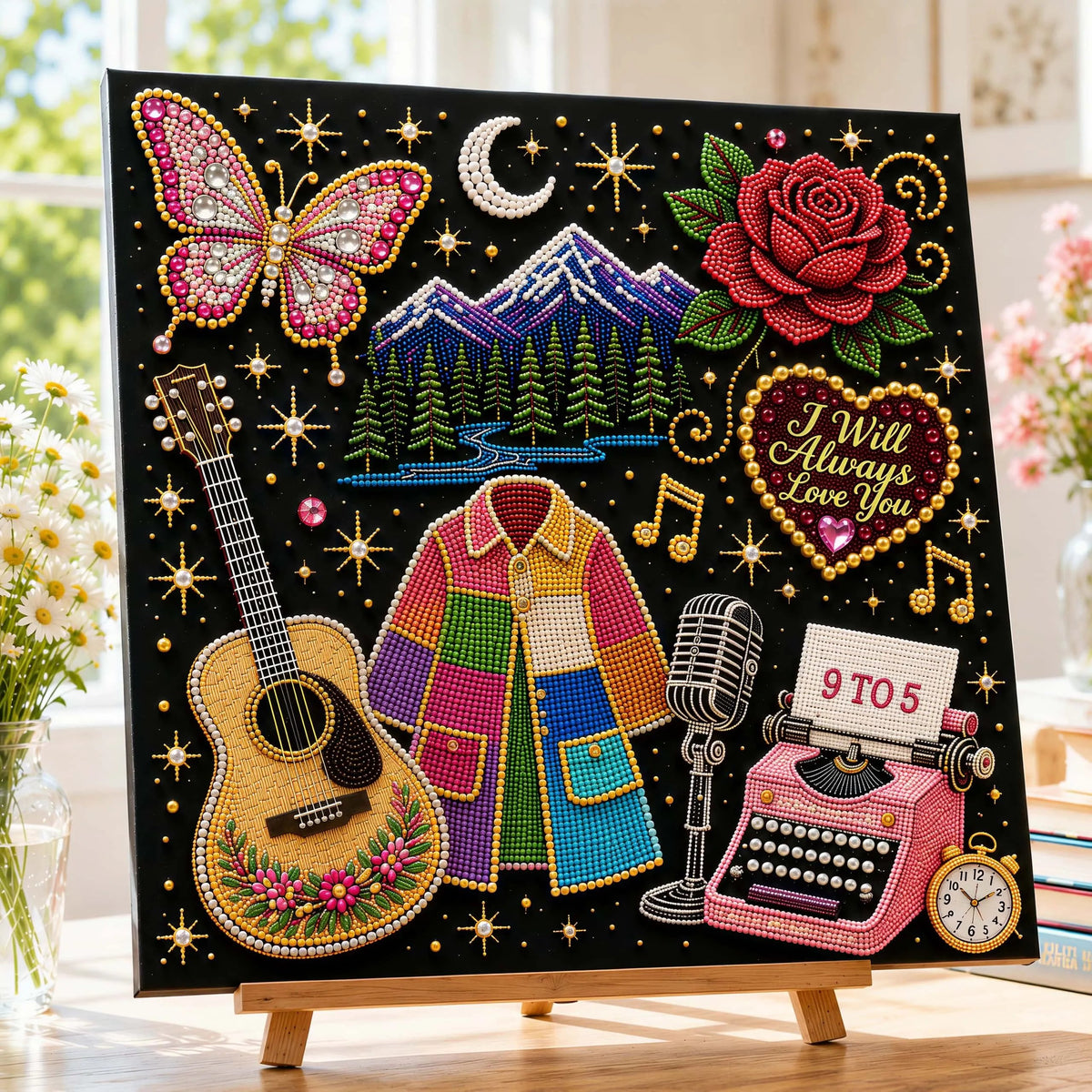 💥 LAST DAY 49% OFF – 🎶 Country Music 3D Pearl Art Kit 💎 – DIY Flocked Canvas Tribute Craft with Resin Pearls