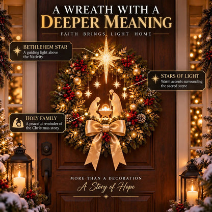 ✨LAST DAY 50% OFF✨ Lighted Nativity Christmas Wreath – Bethlehem Star Front Door Decor🎄