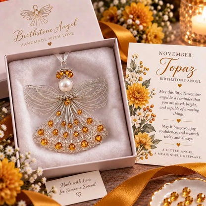 👼Handmade Birthstone Angel Wire Ornament |12 Meaningful Birthstone Colors with Keepsake Card ✨