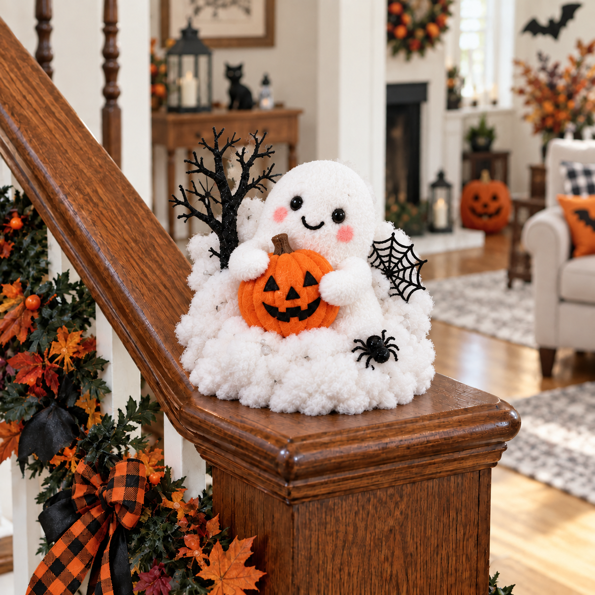 👻✨ Glowing Ghost Stairway Decor – Spooky Halloween Railing Lights