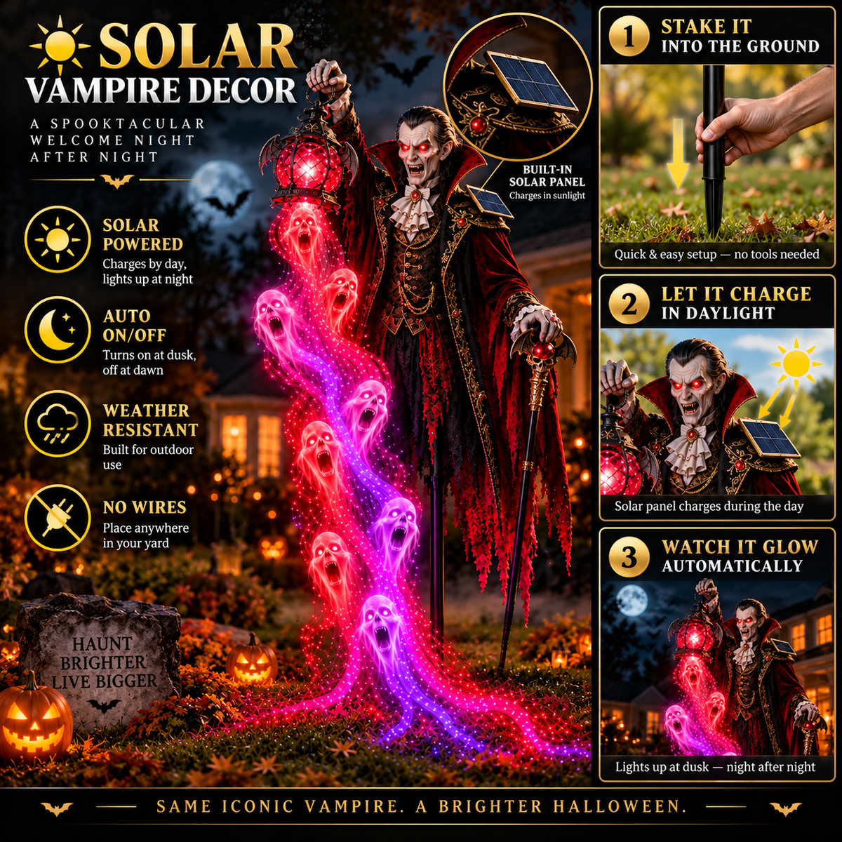 🎁 Today Only: 50% OFF 🎁🧛 Vampire Lord Crimson Soul Solar Garden Light