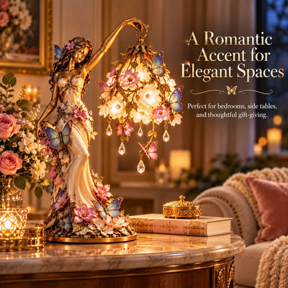 🦋 „Butterfly Lady“-Akzentlampe – Elegante Lampe im Stil einer Blumengöttin mit Kristalltropfen