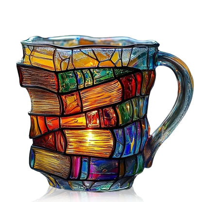 📚 Hand-Painted 3D Book Stack Glass Mug –  A Gift That Reads As Thoughtful. ☕