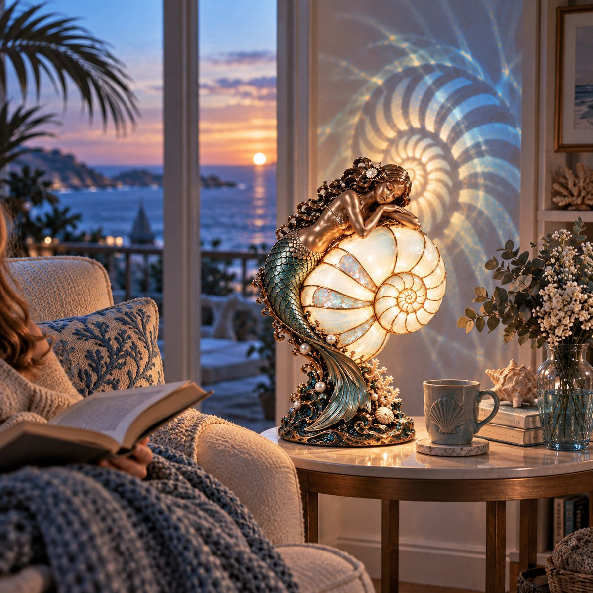 🧜‍♀️ Moon-Tide Mermaid Nautilus Lamp