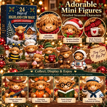 🐮 24-Day Highland Cow Christmas Advent Calendar – Festive Collectibles & Holiday Surprises