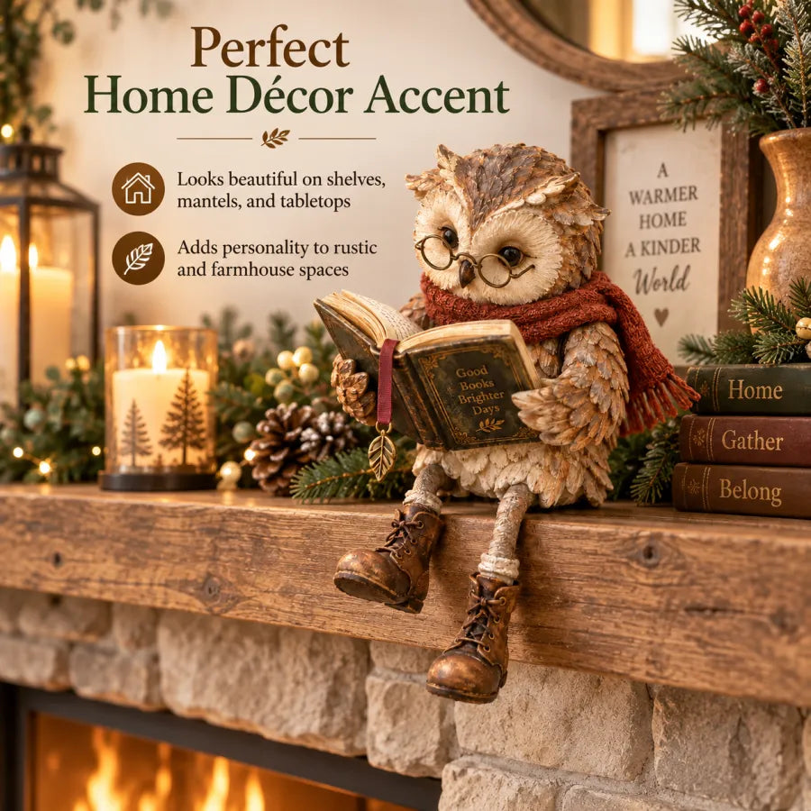 🦉 Reading Owl Figurine – Charming Book Lover Decor & Gift