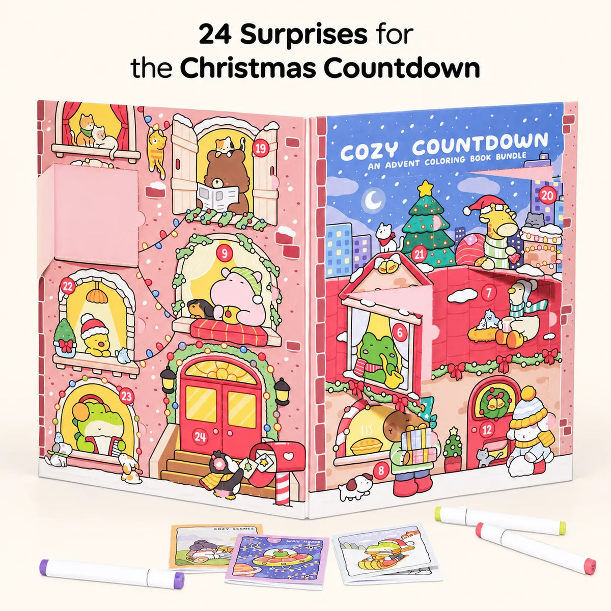 🎄LAST DAY 50% OFF - 🎁🎨 24-Day Christmas Countdown Mystery Box mini Coloring Book Set