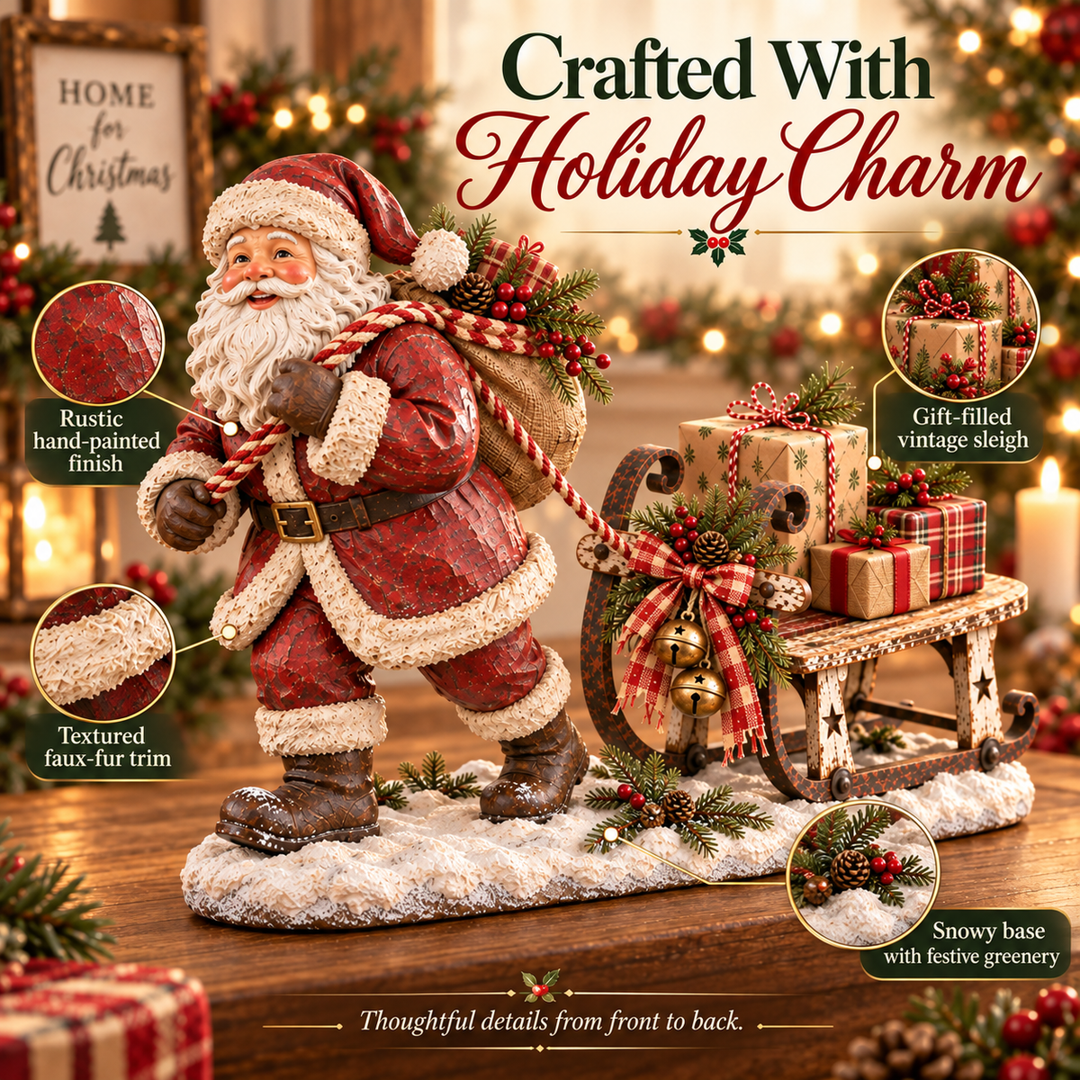 🎁 Santa’s Christmas Sleigh Farmhouse Table Decor