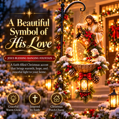 ✝️🔥 50K+ Sold!🐏 Jesus Blessing Lighted Hanging Fountain™ – Christian Christmas Garden Decor✝️