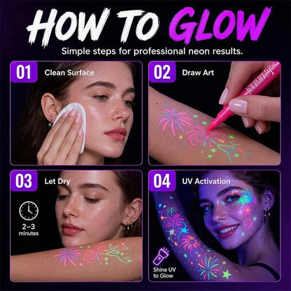 ✨ Glow Party Tattoo Pens – Neon Temporary Tattoo Markers for Parties, Festivals & Night Events 🎨🌈