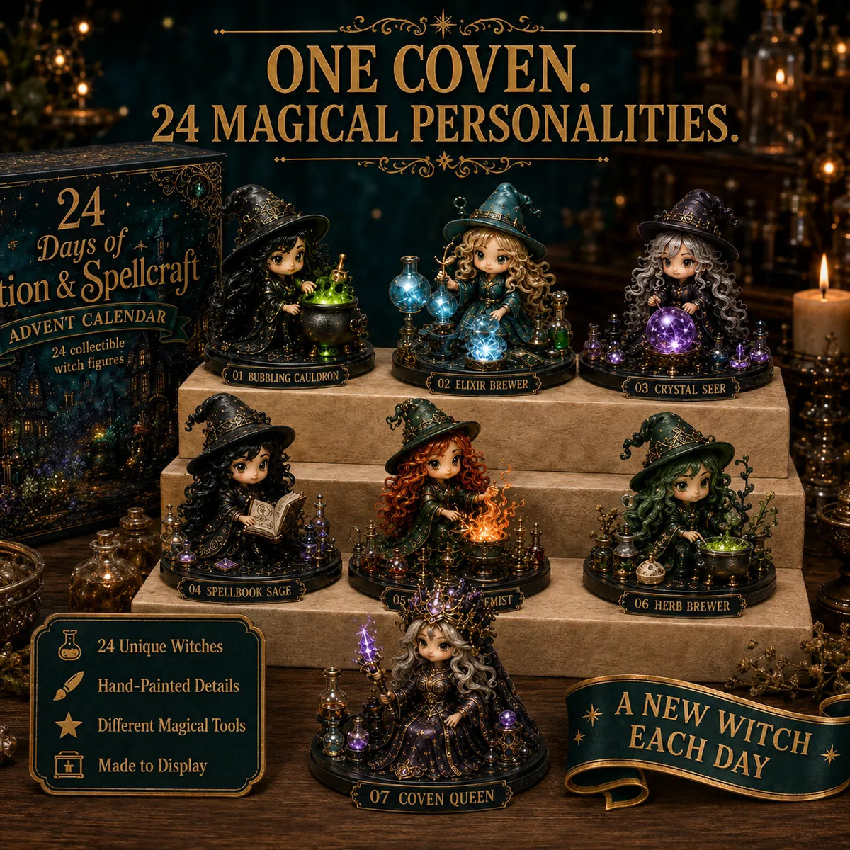 🧙‍♀️TODAY ONLY 49% OFF – Witch Advent Calendar | 24 Days of Magical Witchy Surprises | Limited Edition Collectible Mini Figures✨