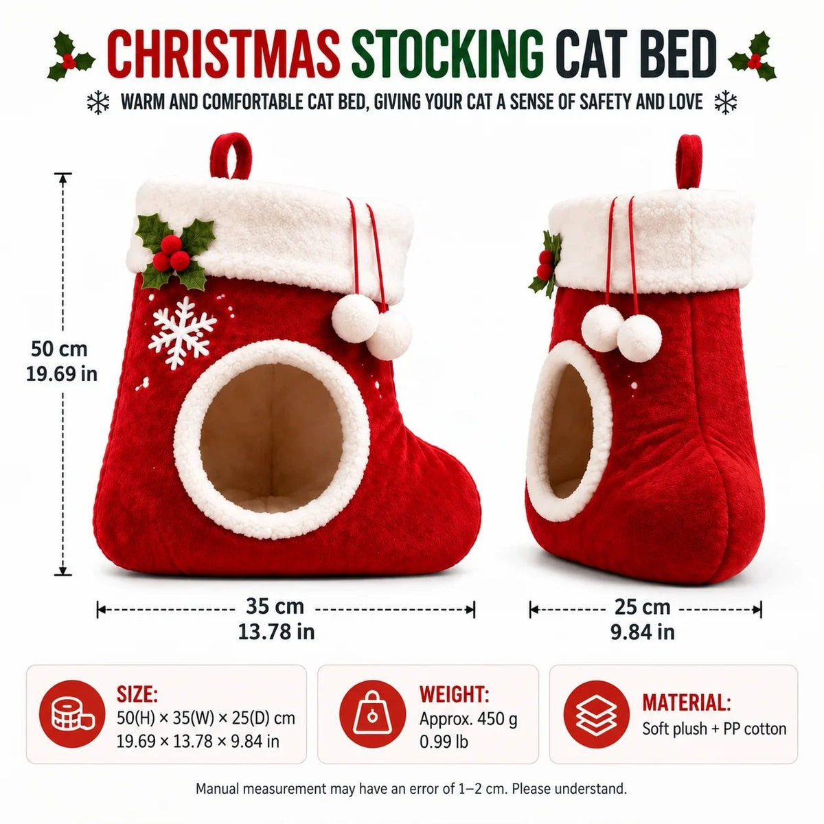 💯🎄 Christmas Stocking Cat Bed – Ultra-Soft Sherpa Cozy Hideaway for Cats 🐱