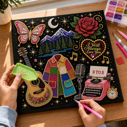 💥 LAST DAY 49% OFF – 🎶 Country Music 3D Pearl Art Kit 💎 – DIY Flocked Canvas Tribute Craft with Resin Pearls